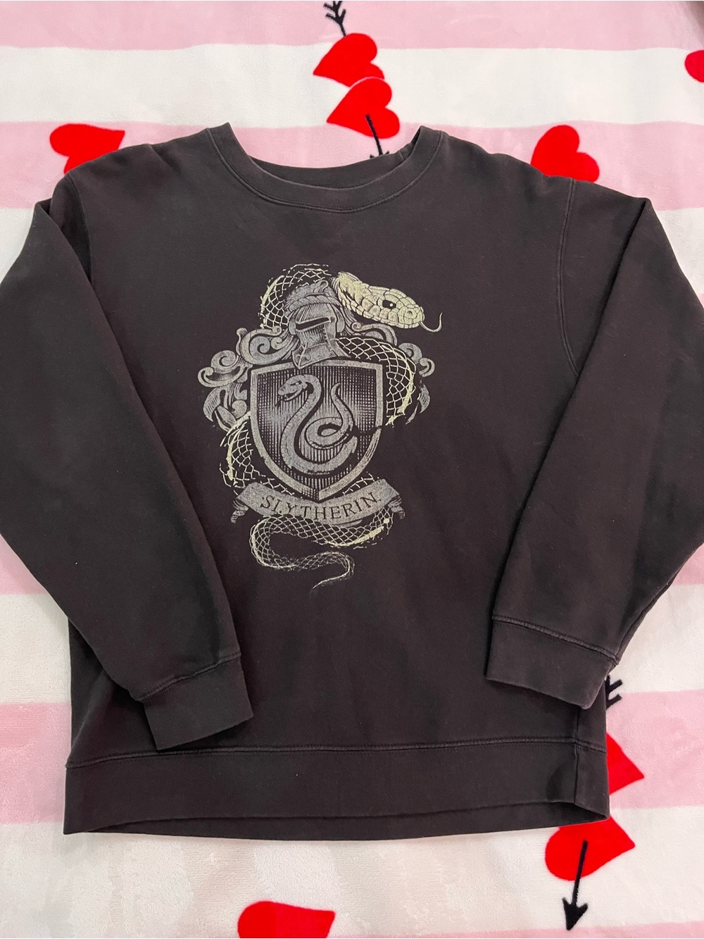 Slytherin Crest Black Graphic Crewneck Sweatshirt